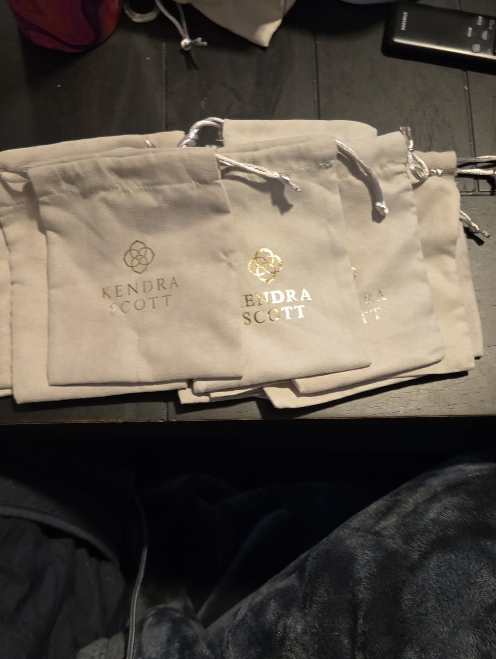 Kendra Scott Beige Drawstring Jewelry Dust Pouches / Bags with Gold Logo